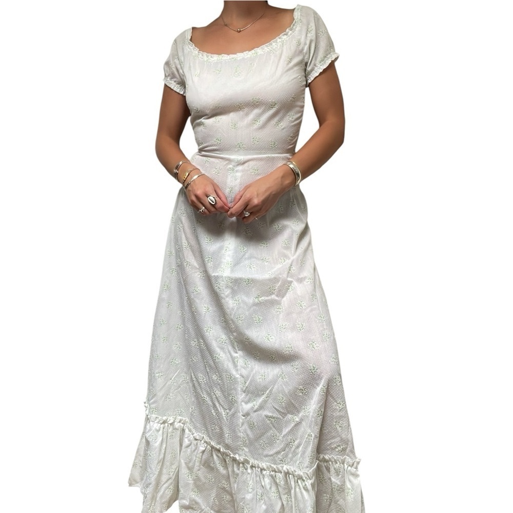 Vintage 60’s/70's Prairie White Cottagecore Short Sleeve Ruffle Maxi Dress XS/S - Picture 11 of 11